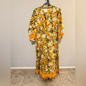Floral Long Dress with Yellow and Orange Accents